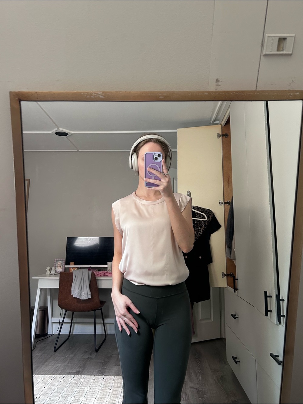 DKNY light baby pink silk short sleeve blouse with small snag